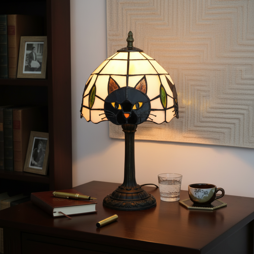 Baroque Elegance: Vintage Black Cat Table Lamp