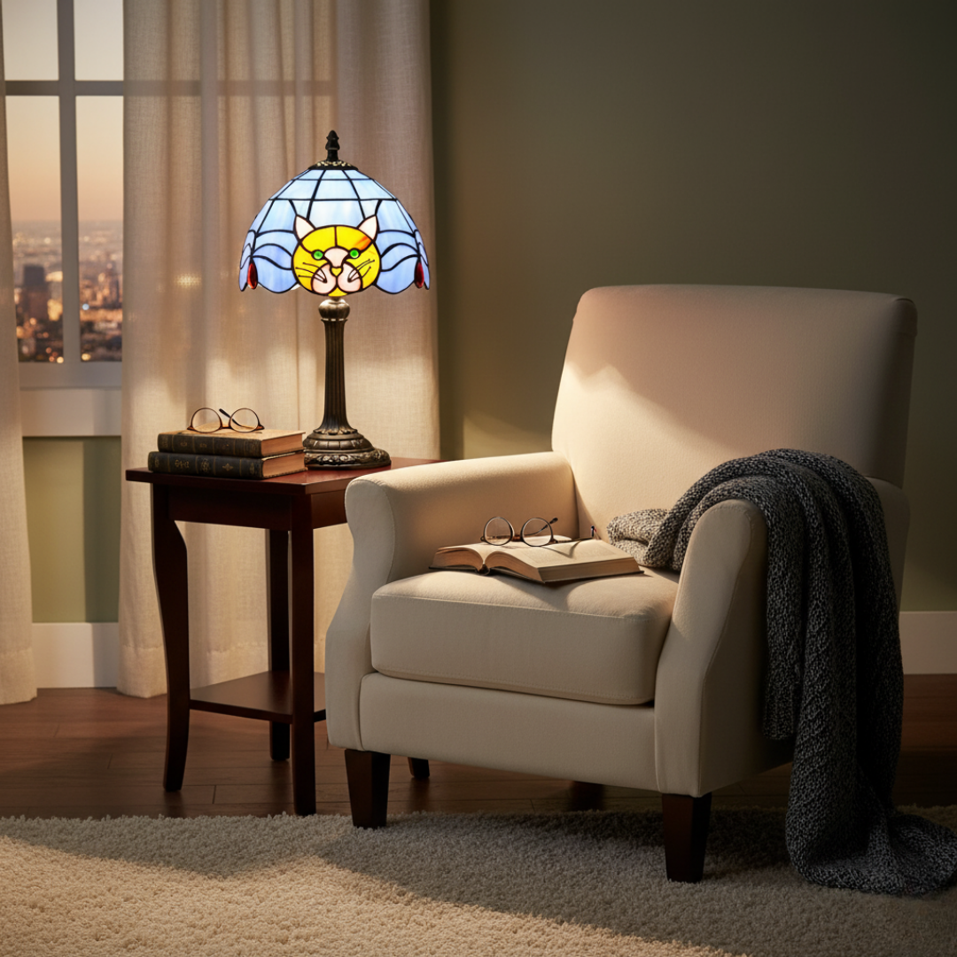 Elegant Baroque Table Lamp Featuring Charming Feline Design