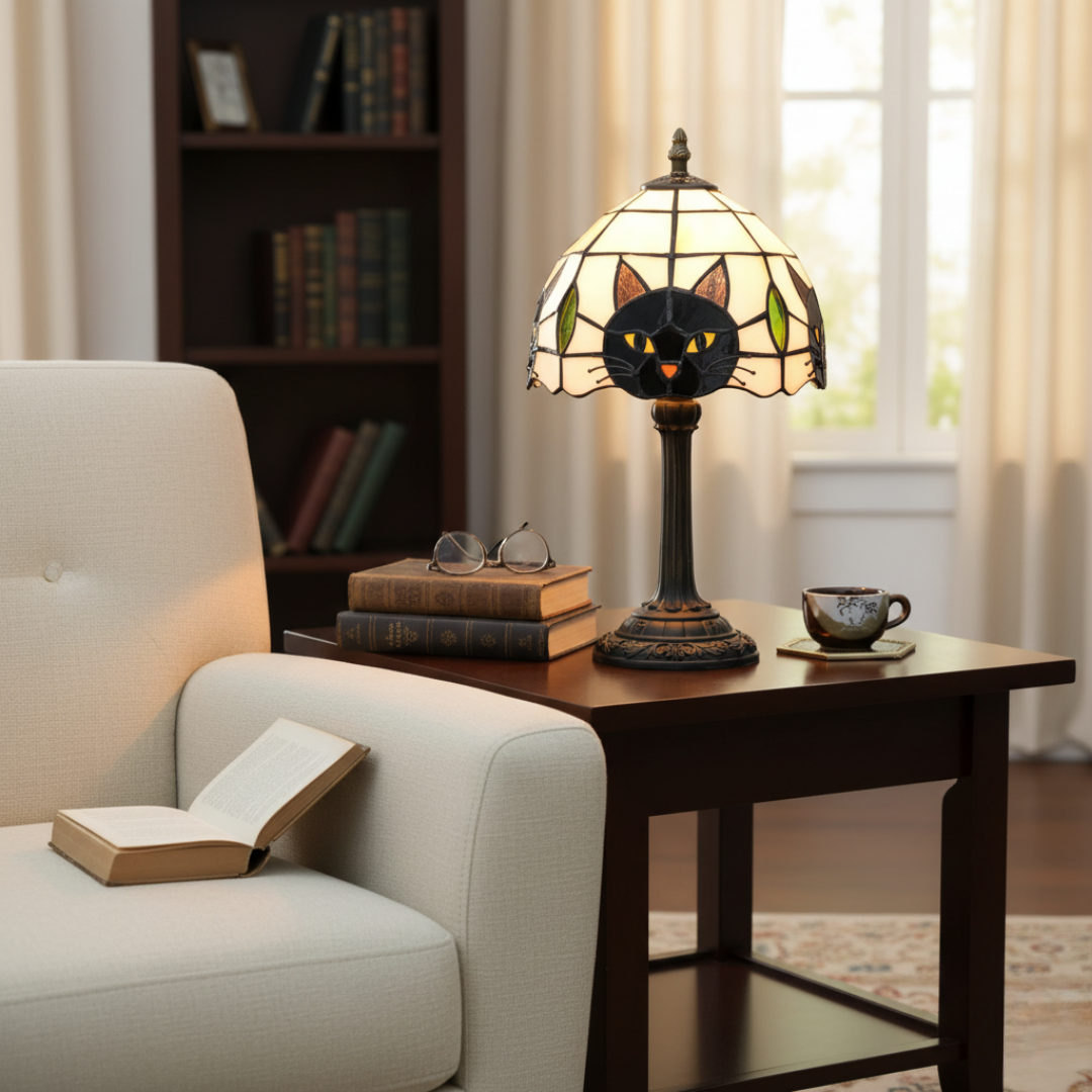 Baroque Elegance: Vintage Black Cat Table Lamp