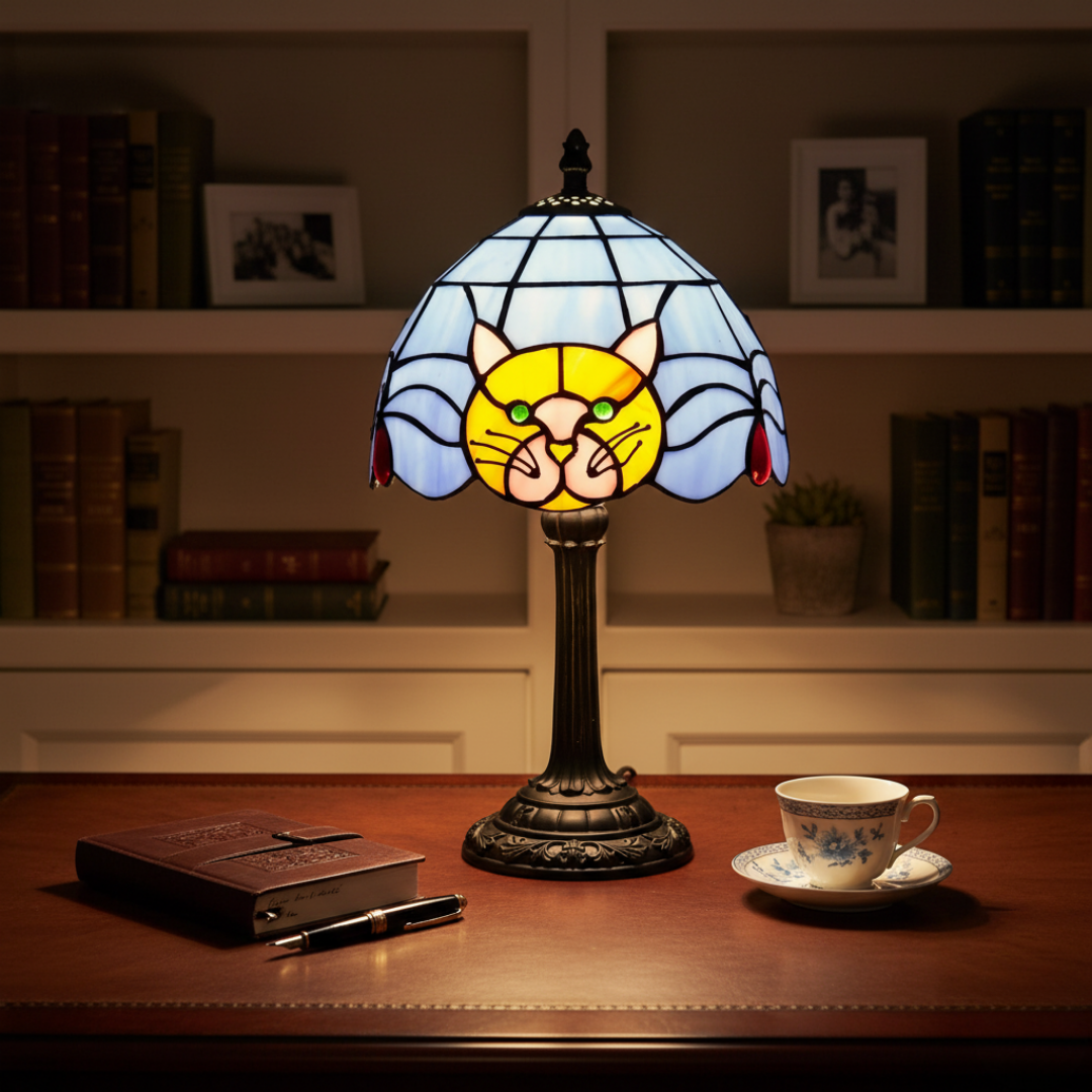 Elegant Baroque Table Lamp Featuring Charming Feline Design