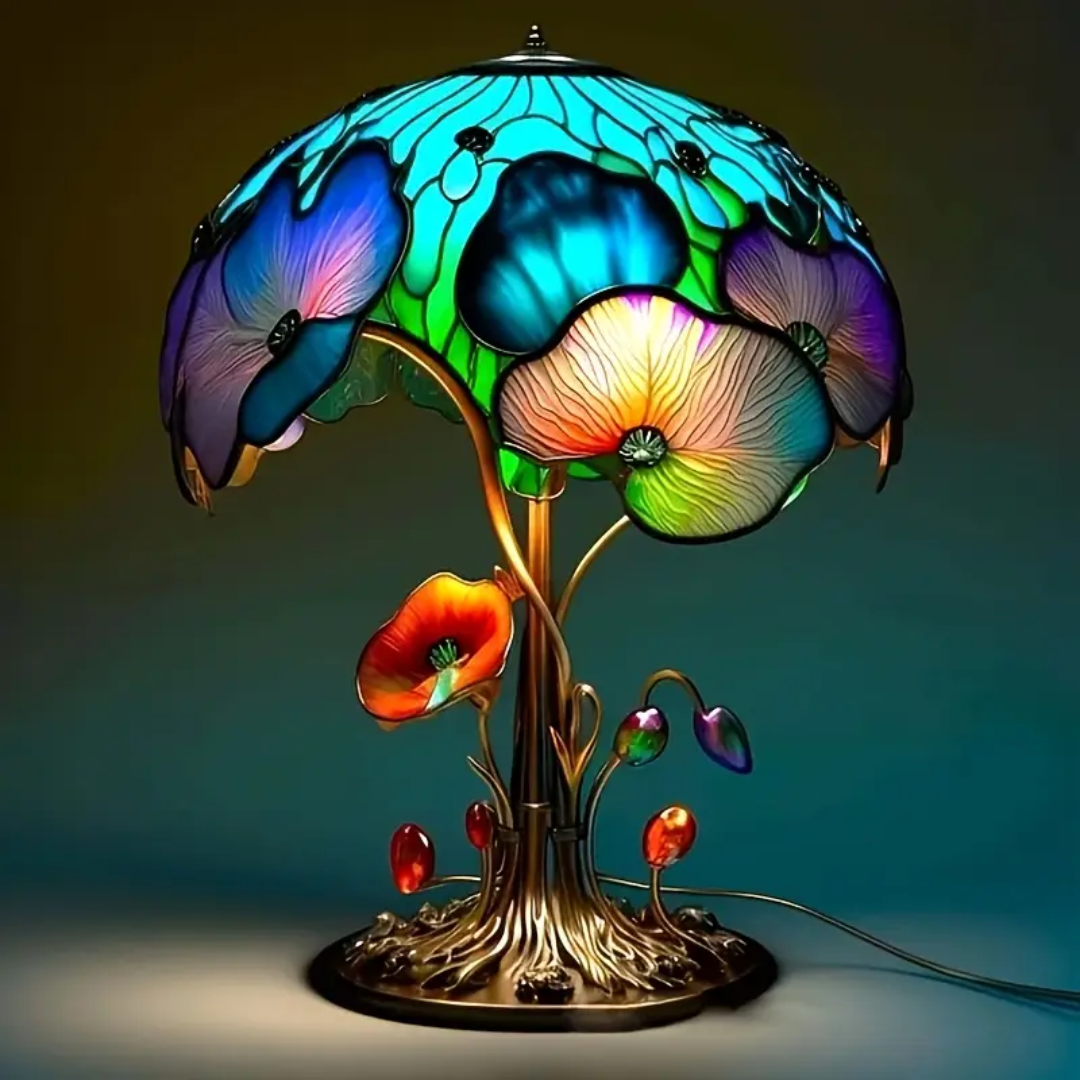 Chic Bohemian Lamp Adorned with Whimsical Mushroom and Floral Designs