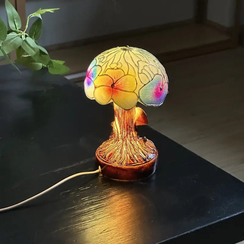 Chic Bohemian Lamp Adorned with Whimsical Mushroom and Floral Designs